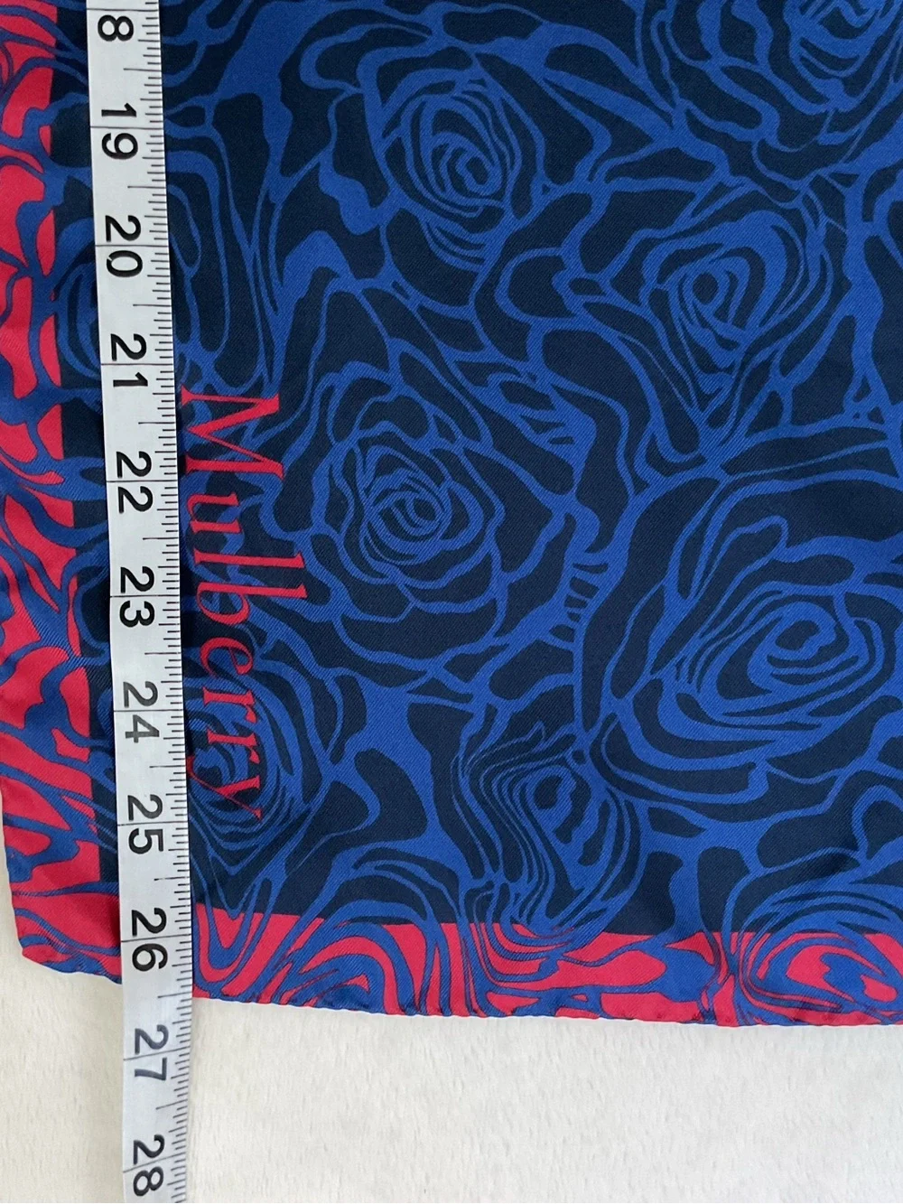 Mulberry Organic Silk Rose Floral Square Scarf Blue Pink Italy 26”